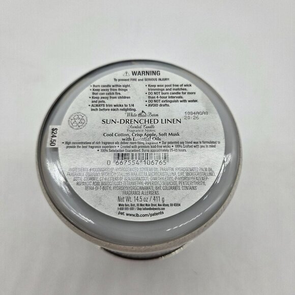 Sun-Drenched Linen White Barn 3-Wick Scented Candle Bath & Body Works Candle NEW - Picture 2 of 2